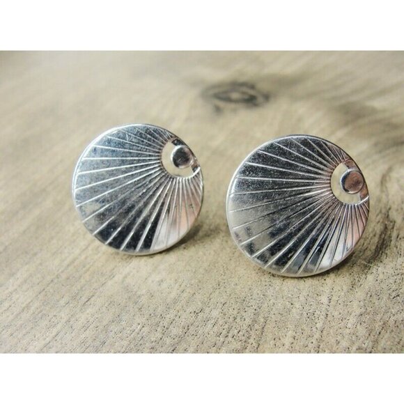 Swank Cufflinks Round Silver Tone Tux Shirt Dress Suit Vintage - Picture 2 of 8